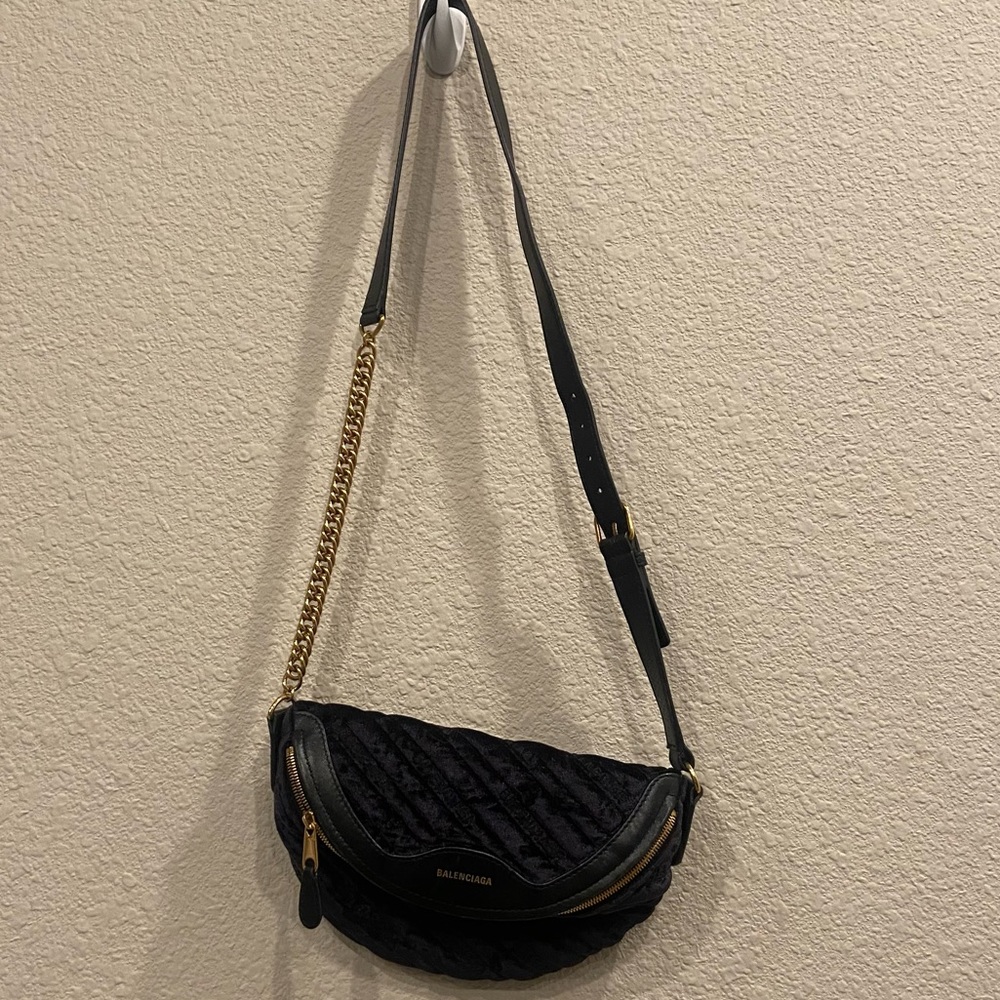 Balenciaga Souvenir Fanny Bag Quilted Velvet XS Navy Blue